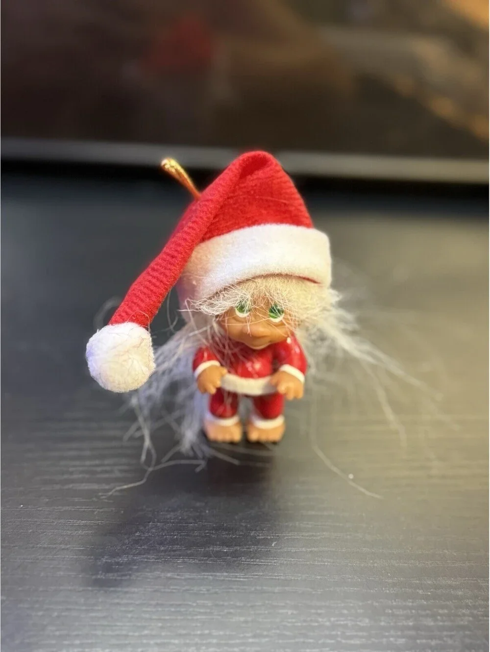 Vintage Norfin TH Dam Santa Christmas Troll Doll White Hair Green Eyes 3” 1990s